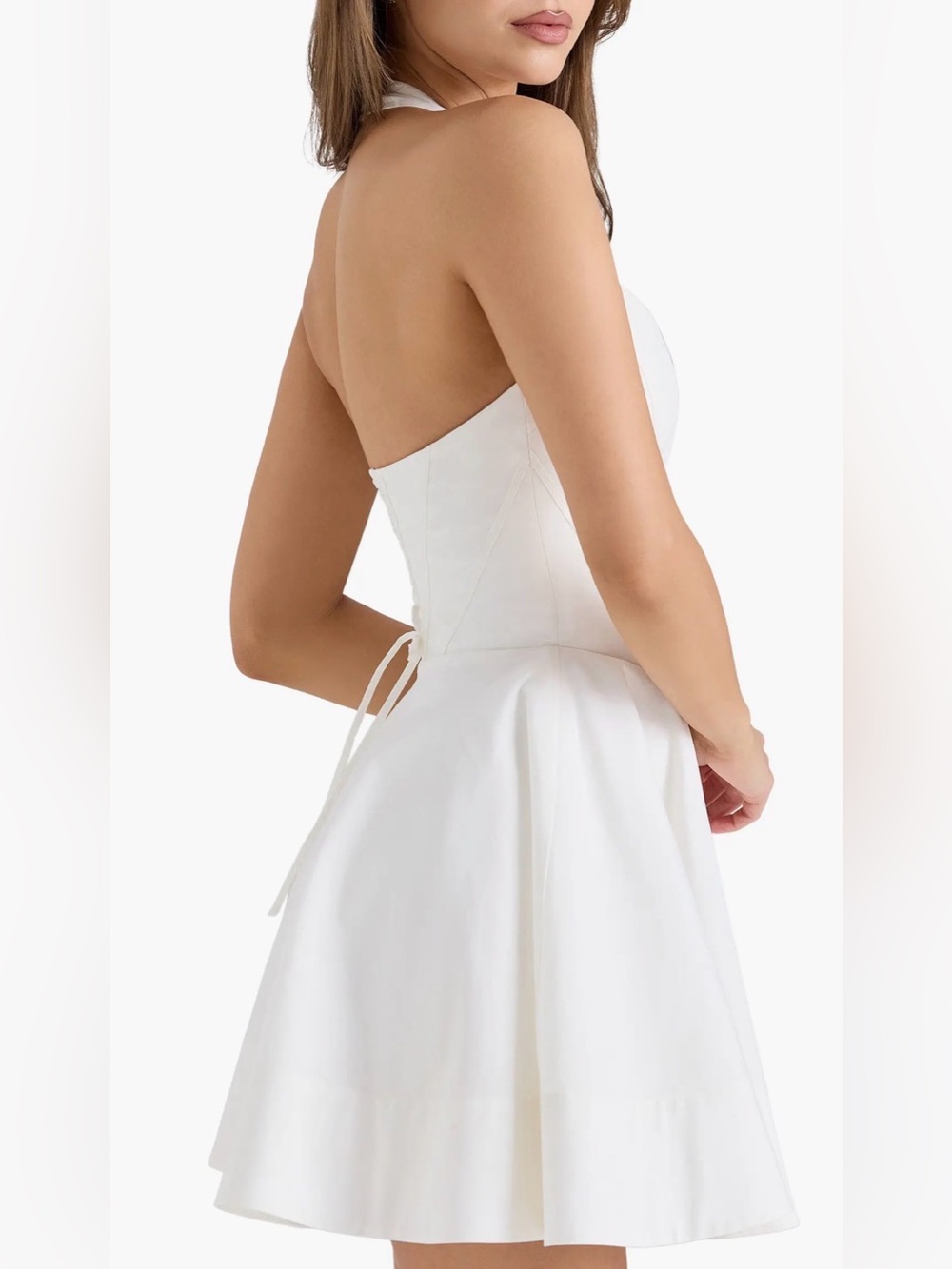 NEW HOUSE OF CB Sasha Halter white cotton Minidress Sz L - Picture 3 of 8